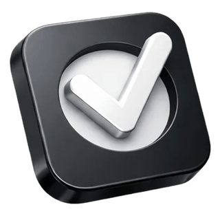 Symbole de validation en 3D avec une coche sur la page À propos de Titravolure